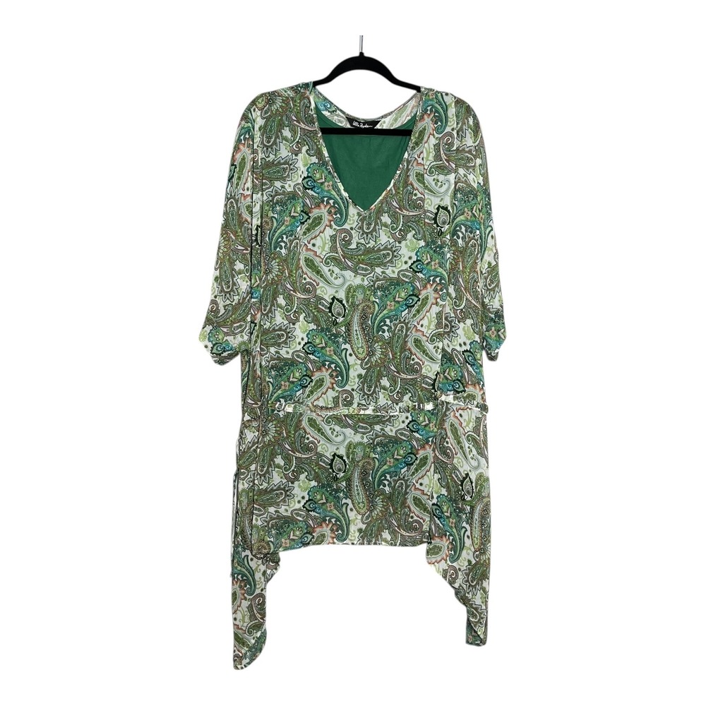 Ulla Popken Green Paisley Handkerchief Hem Tunic‎ Blouse Plus Size 32/34 NEW
